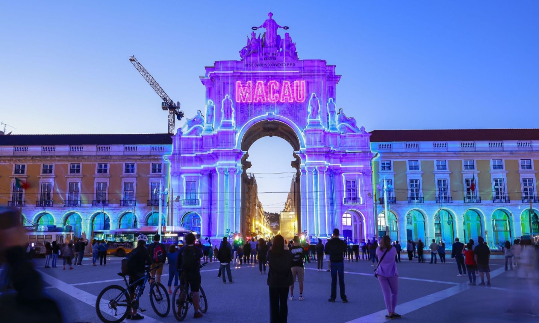 A photo of Terreiro do Paço, Lisbon, set up for the Macau event.