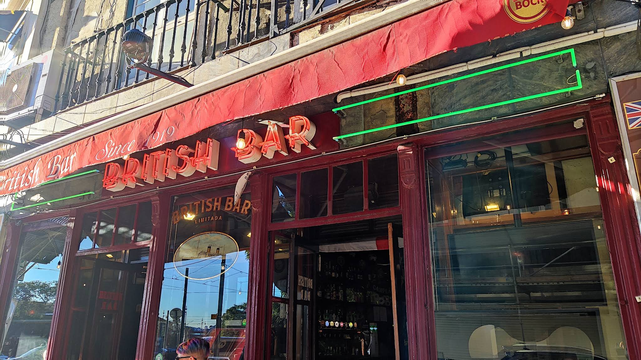 Exterior view of the British Bar sign.