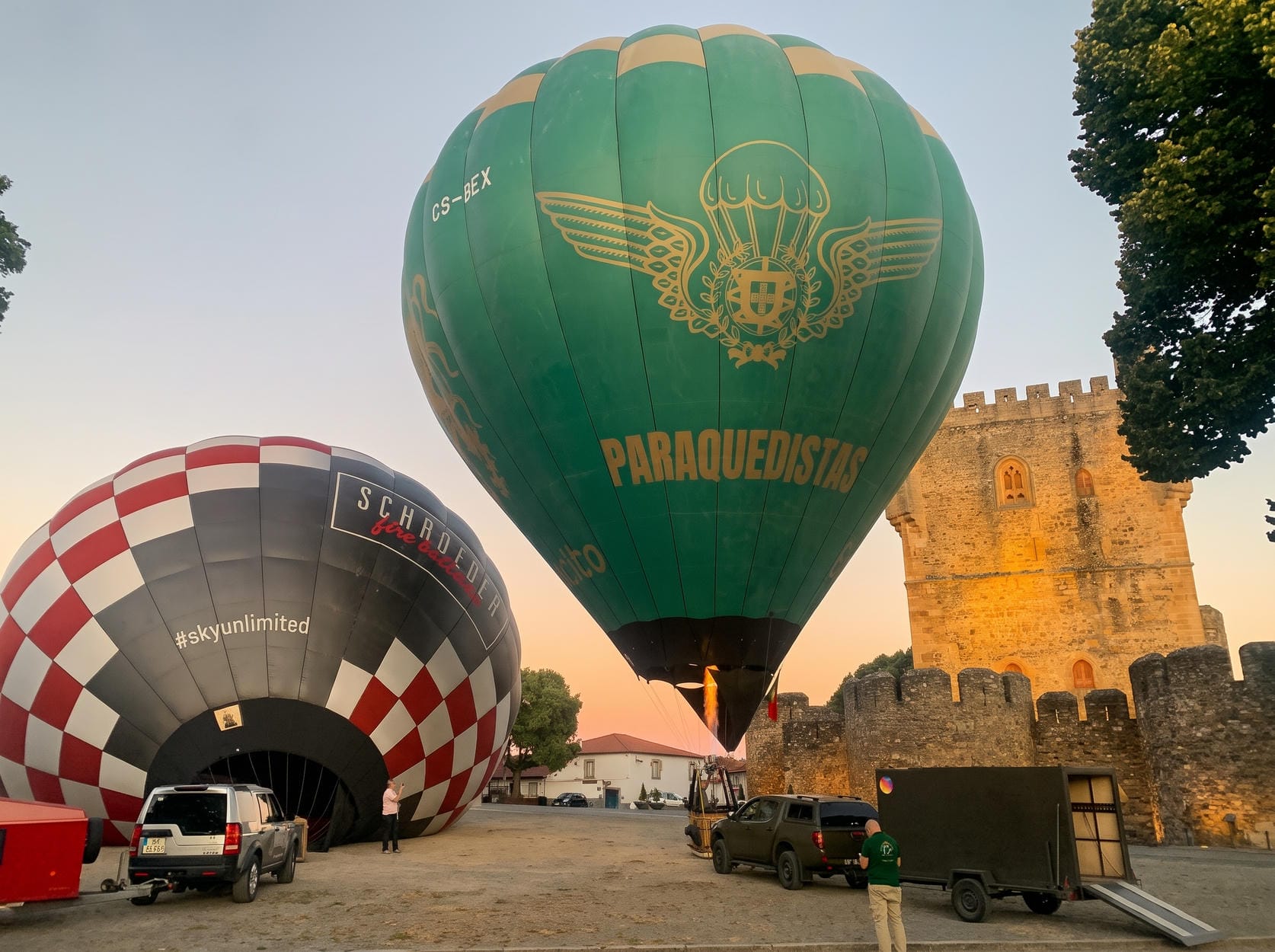 Landscape view of hot air balloons over Alentejo
